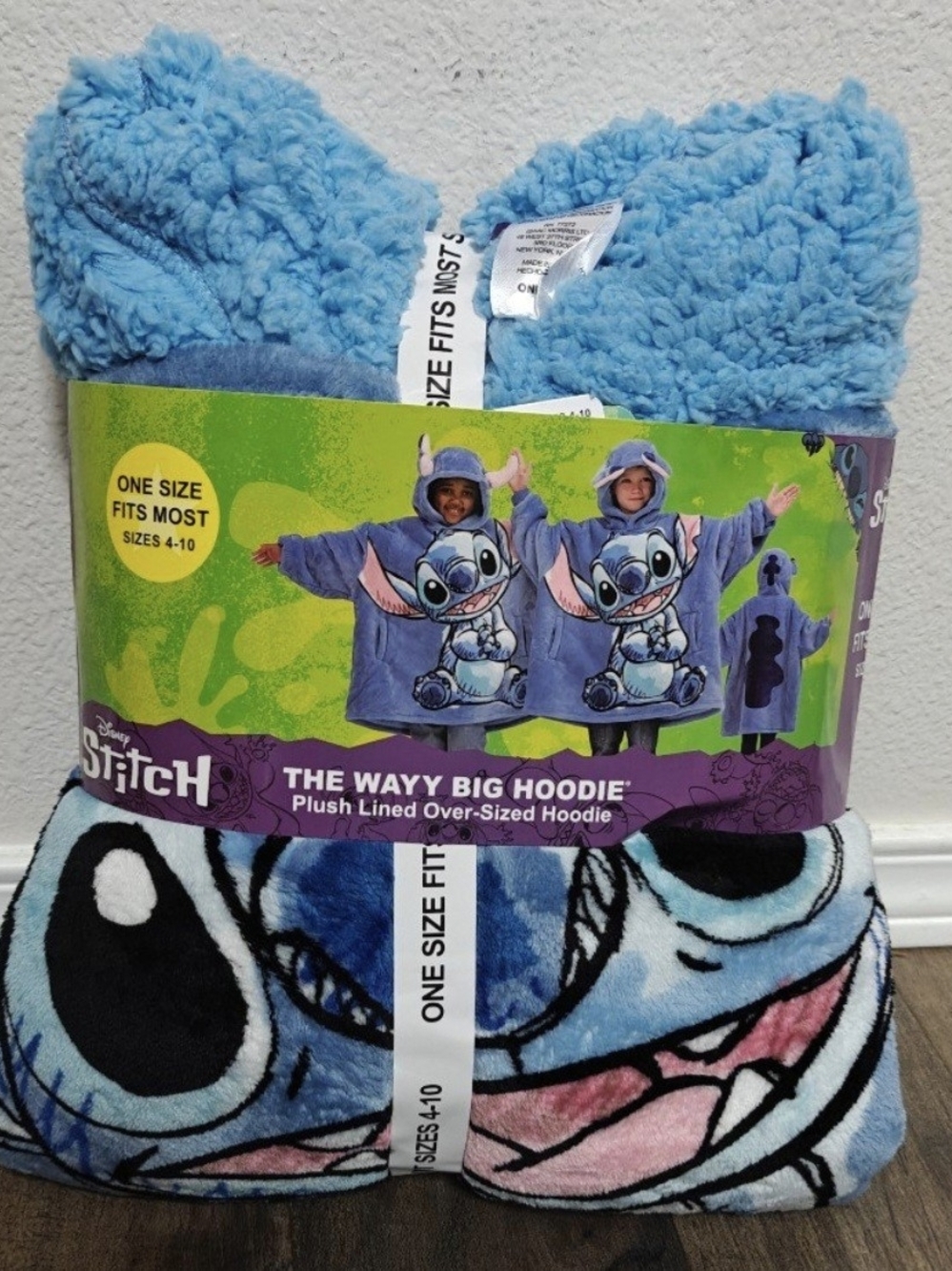 Disney Stitch Plush-Lined Blue Oversized Kids Hoodie